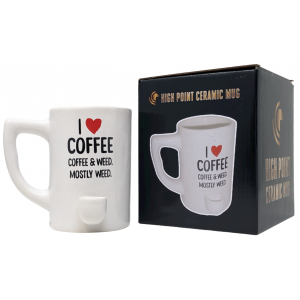 High Point Ceramic White Coffee & Weed Mug Hand Pipe - [PM035]